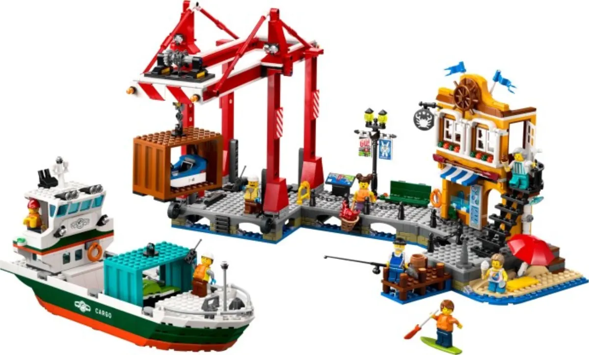 Seaside Harbor with Cargo Ship set photo